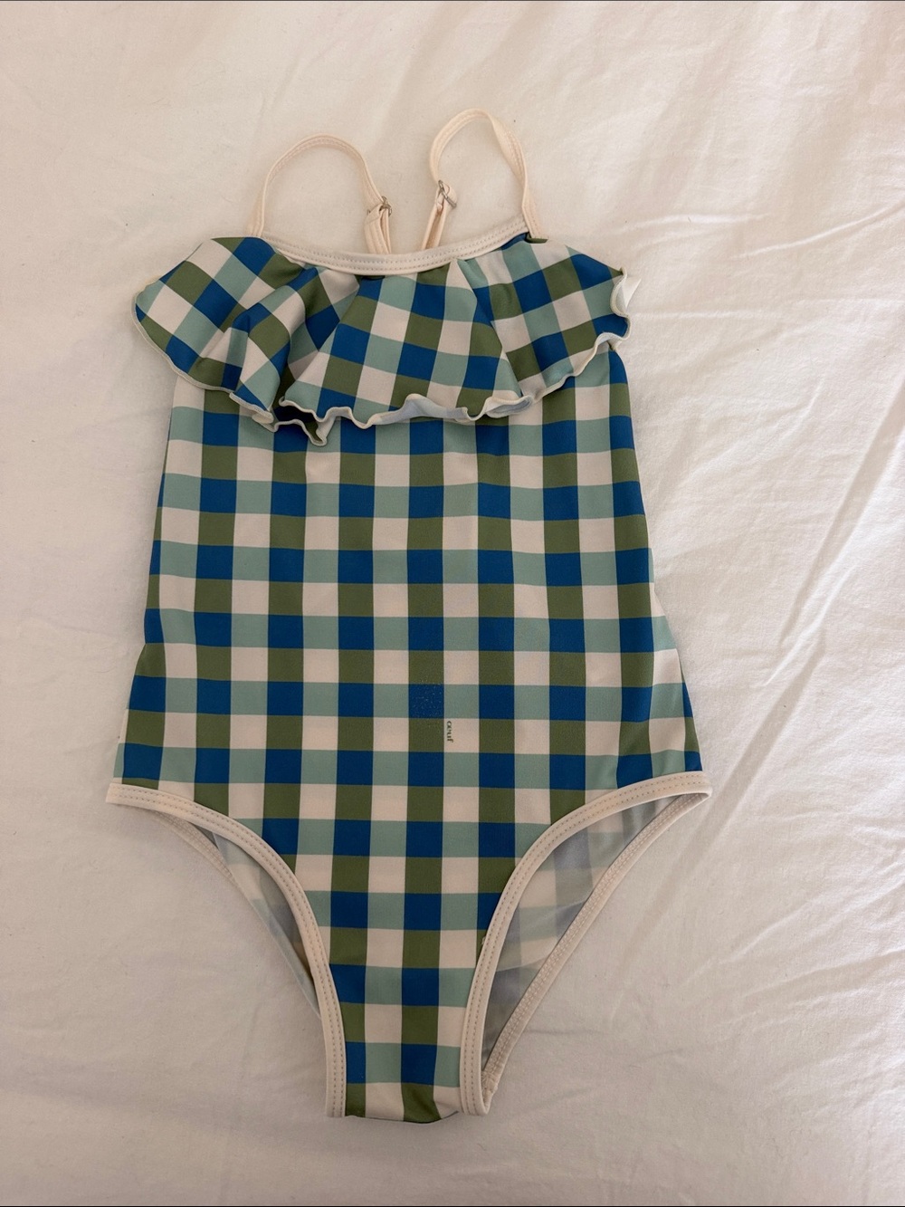 Oeuf Blue and Green Gingham Ruffle One-Piece Swimsuit